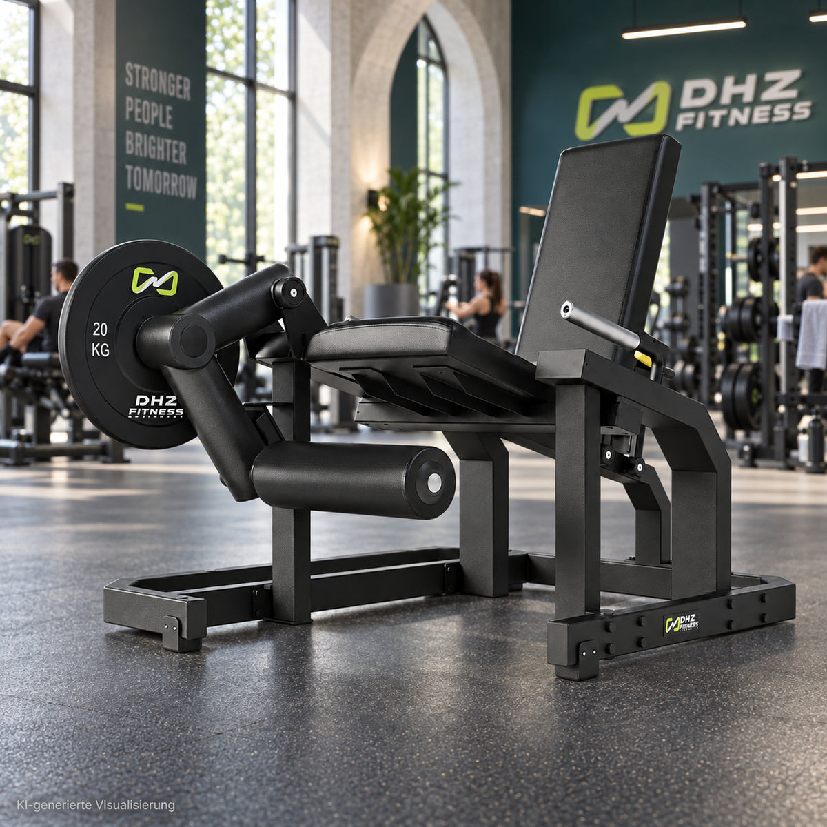 DHZ Y900 Y960 Beinstrecker (Leg Extension) in Schwarz-Schwarz in einem modernen Fitnessstudio – KI-generierte Visualisierung