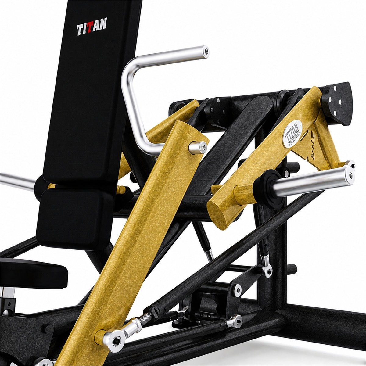 DHZ TITAN Extreme T905 Super Decline Chest Press – Brustpresse für unteres Brusttraining – super decline chest press schwarz gold mechanik detail