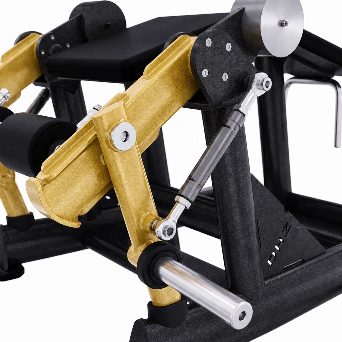 DHZ TITAN Extreme T907 Alternate Leg Curl – Beinbeuger für isoliertes Hamstring-Training – alternate leg curl schwarz gold antriebs detail