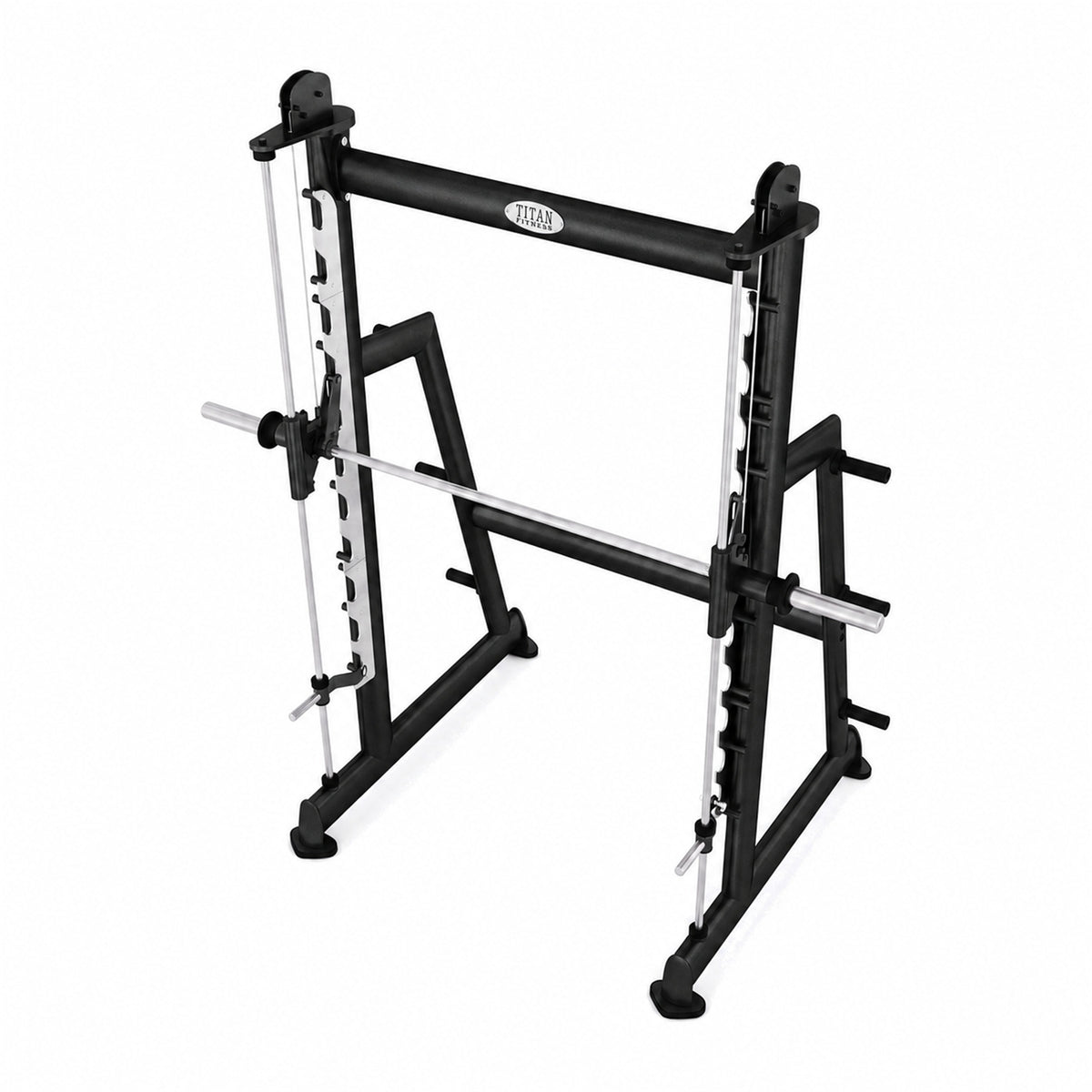 DHZ TITAN Extreme T938 Smith Squat Rack – Professionelle Smith Machine – smith squat rack oben dreiviertelansicht obsidian black