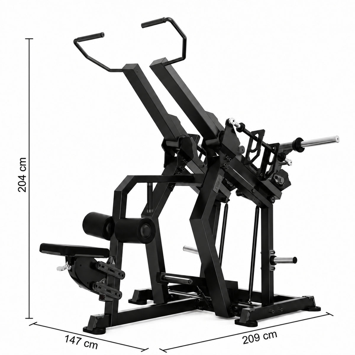 DHZ TITAN Mechanix Y920ZA Pull Down - Plate Loaded Latzug für Fitnessstudios und professionelles Rückentraining – pull down obsidian black abmessungen