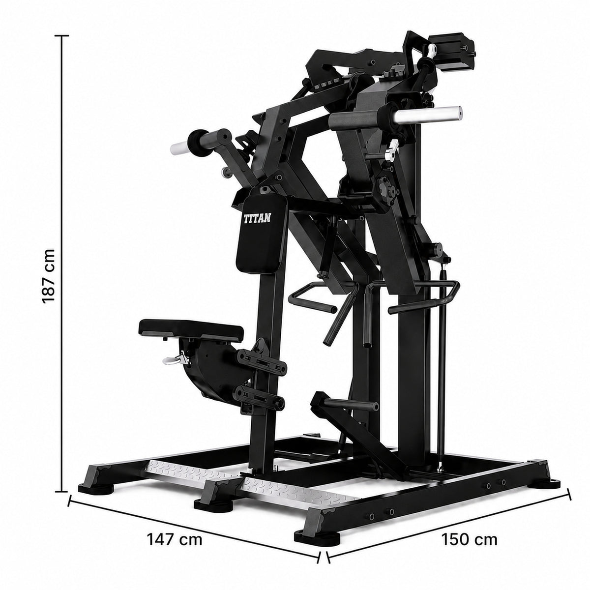 DHZ TITAN Mechanix Y925ZA Low Row - Plate Loaded Rudergerät für Rücken – low row obsidian black abmessungen