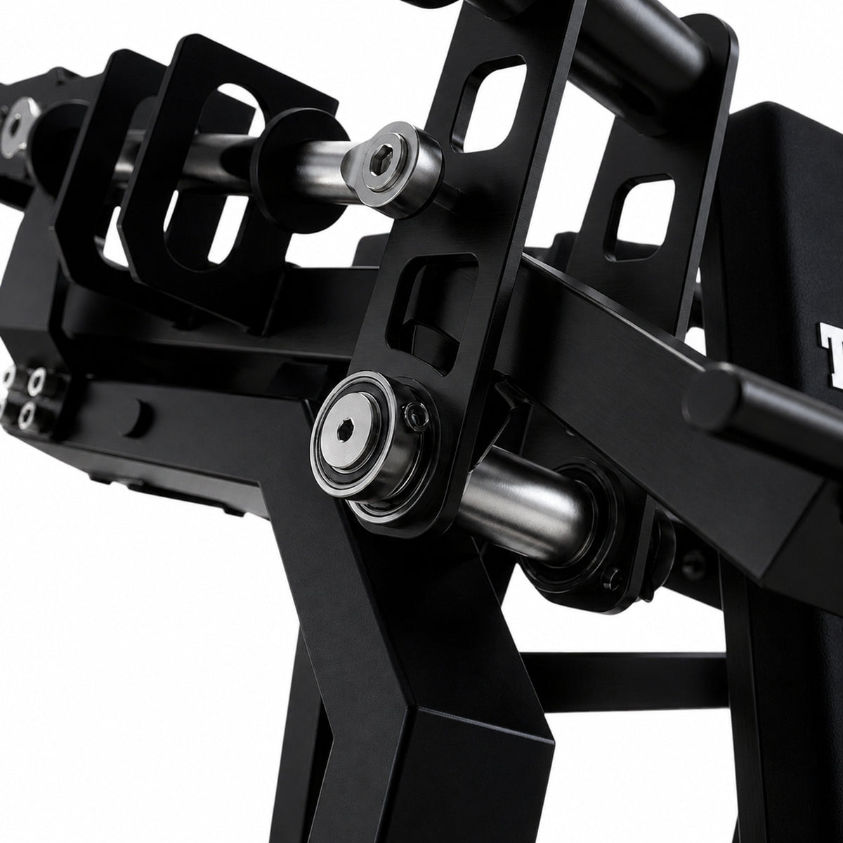 DHZ TITAN Mechanix Y935ZA Shoulder Press - Plate Loaded Schulterpresse für professionelles Oberkörpertraining – shoulder press obsidian black gelenk lagerung detail