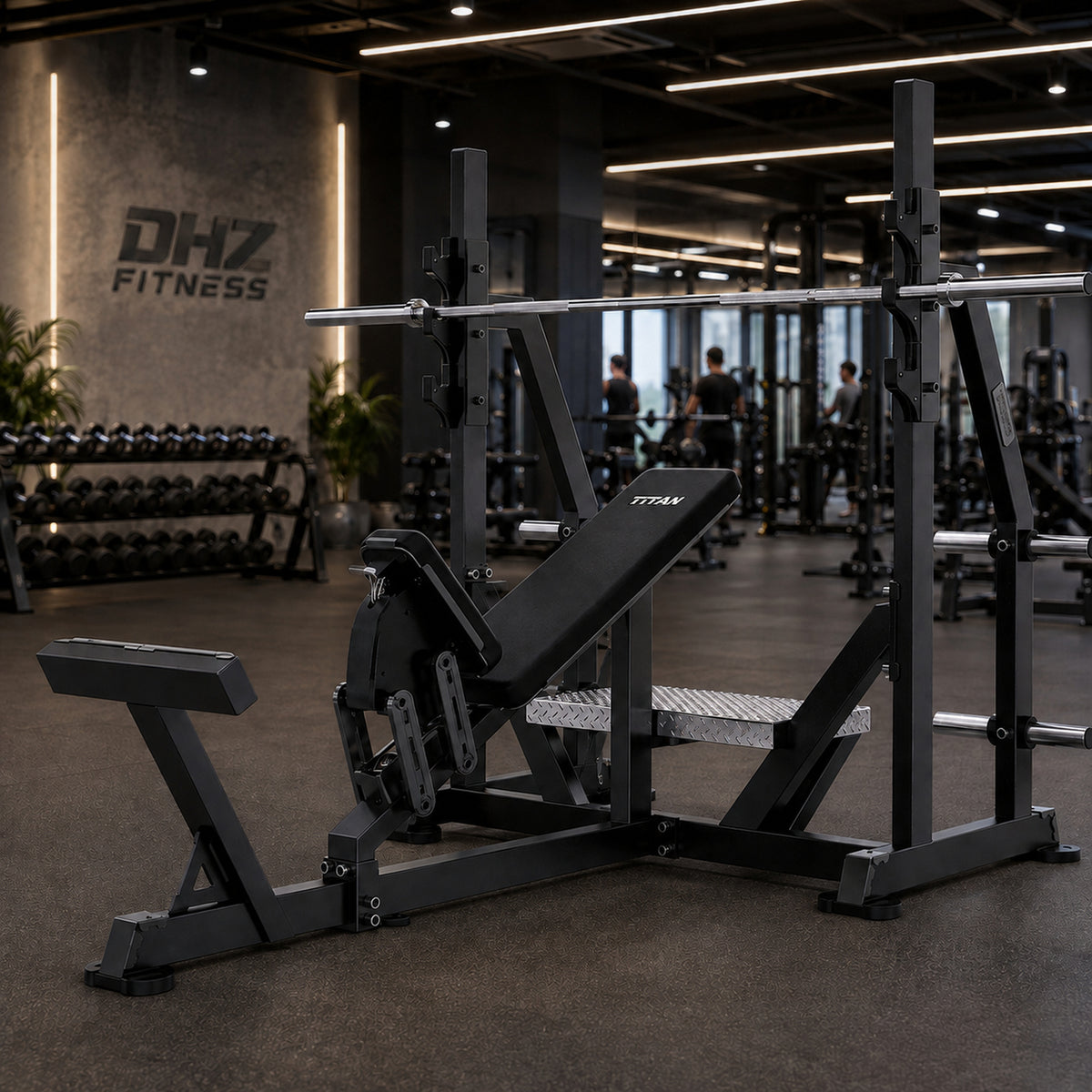 DHZ TITAN Mechanix Y971ZA Olympic Incline Bench - Plate Loaded Schrägbank für Langhanteltraining – olympic incline bench obsidian black premium