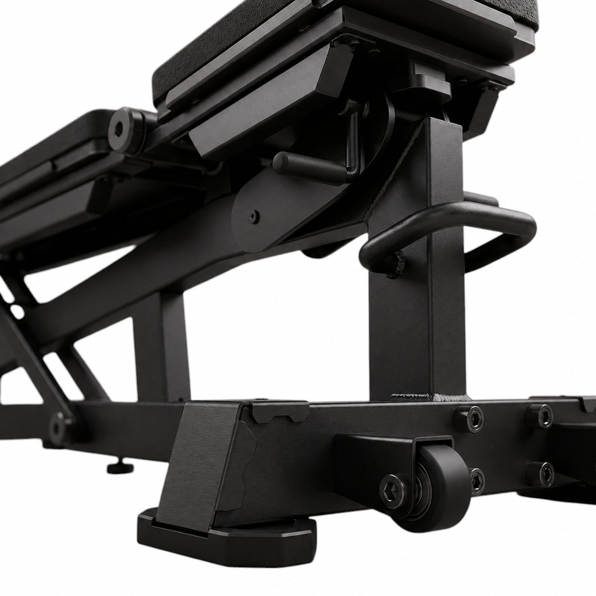 DHZ TITAN Mechanix Y978ZA Super Bench - Verstellbare Trainingsbank (FID) für Freihanteltraining – super bench obsidian black polster gelenk detail