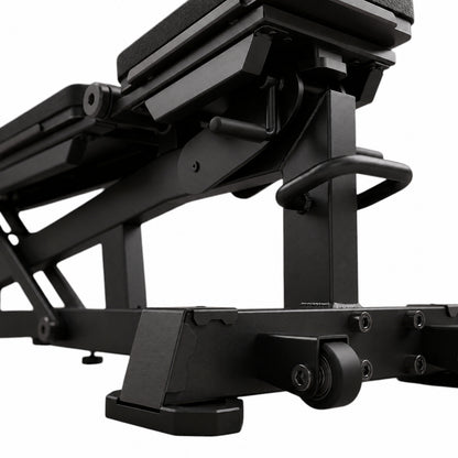 DHZ TITAN Mechanix Y978ZA Super Bench - Verstellbare Trainingsbank (FID) für Freihanteltraining – super bench obsidian black polster gelenk detail