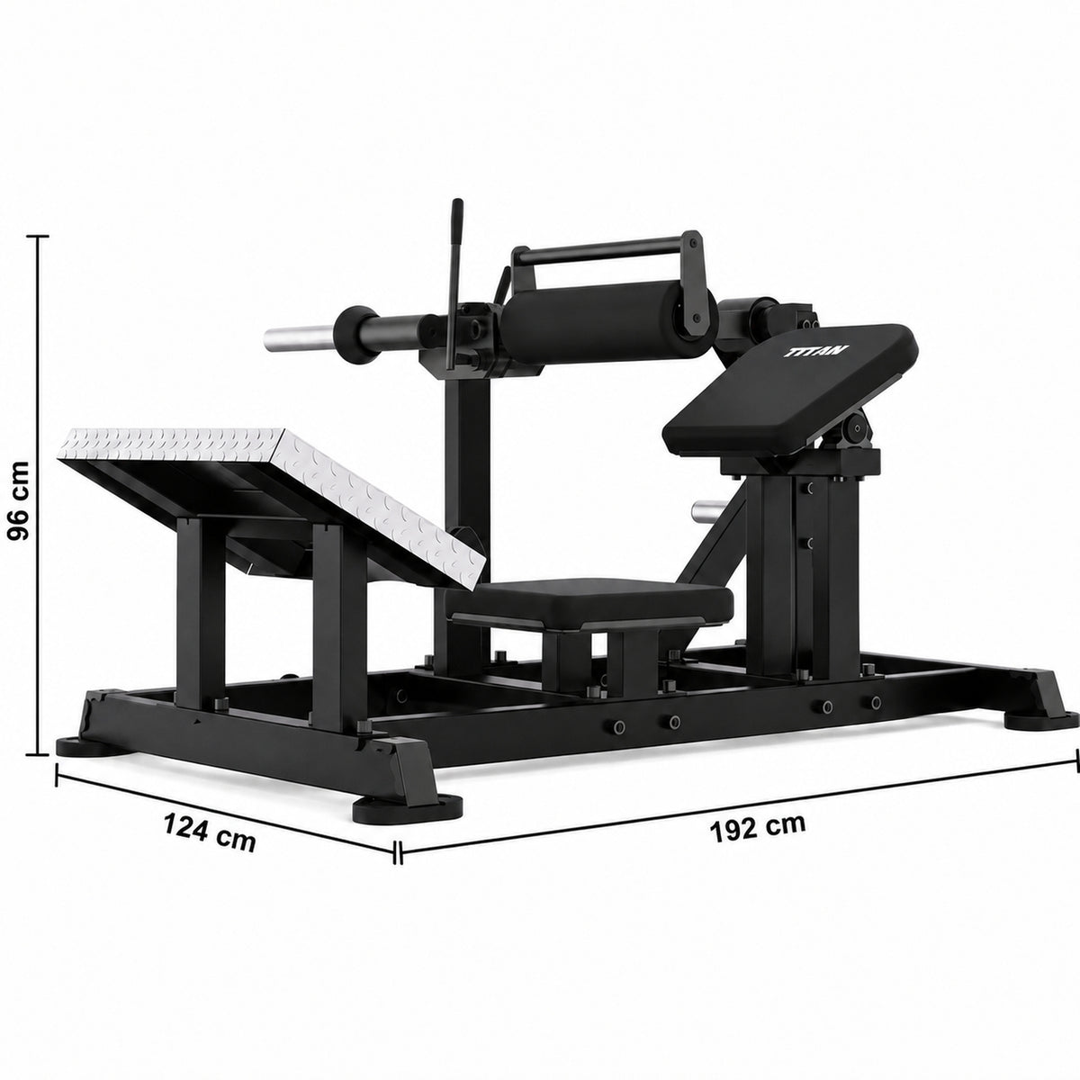 DHZ TITAN Mechanix Y984ZA Hip Thrust - Plate Loaded Gerät für Gesäßtraining – hip thrust obsidian black abmessungen