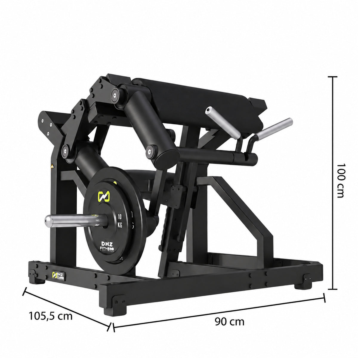 DHZ Y900 Y970 Bizepsmaschine (Biceps Curl) in Schwarz-Schwarz – Maßzeichnung mit Geräteabmessungen