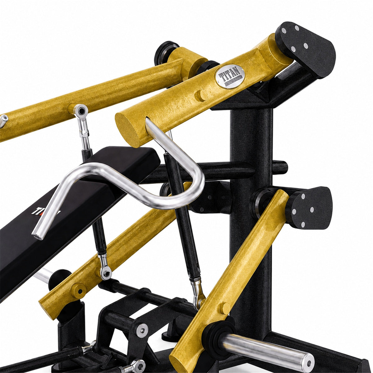 DHZ TITAN Extreme T910 Super Incline Chest Press – Schrägbank Brustpresse für obere Brust – super incline chest press schwarz gold mechanik detail