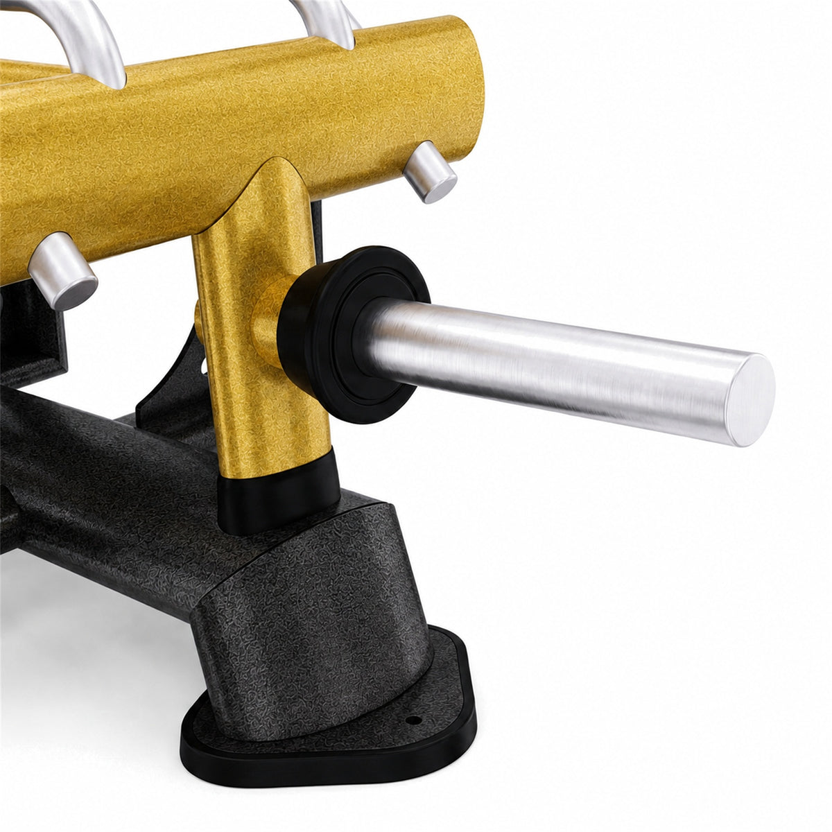 DHZ TITAN Extreme T917 Standing T-Bar Row – Professionelle Rudermaschine für effektives Rückentraining – standing t bar row rueckentraining schwarz gold gewichtaufnahme detail