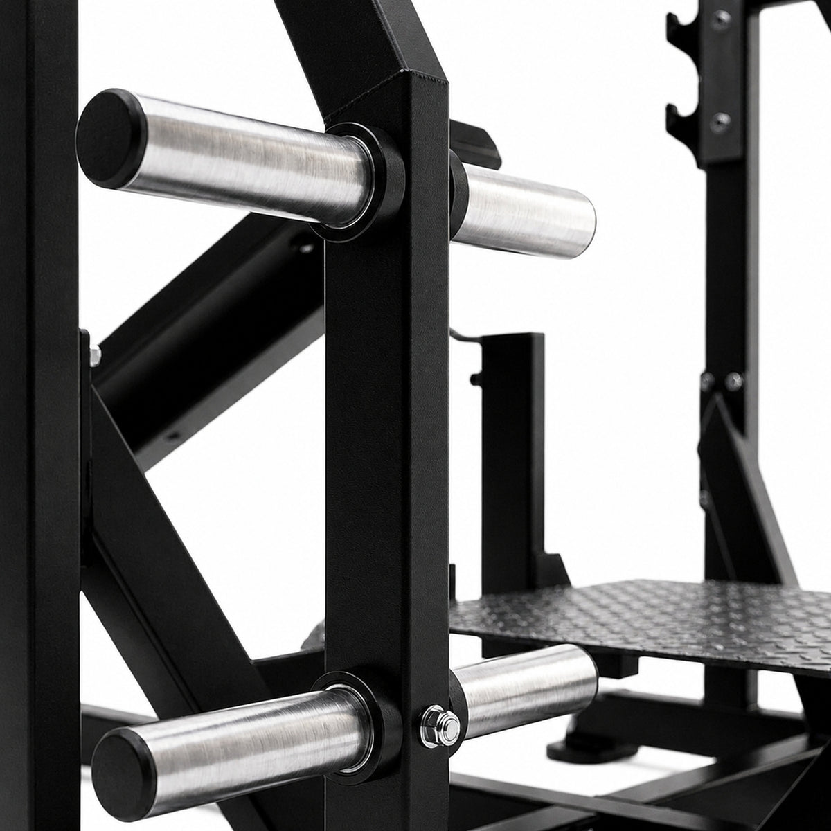 DHZ TITAN Mechanix Y971ZA Olympic Incline Bench - Plate Loaded Schrägbank für Langhanteltraining – olympic incline bench obsidian black hantelablage detail
