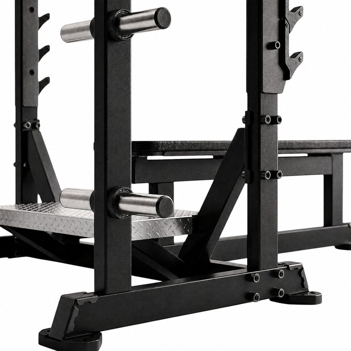 DHZ TITAN Mechanix Y972ZA Olympic Flat Bench - Plate Loaded Flachbank für Langhanteltraining – olympic flat bench obsidian black rahmen fuss detail