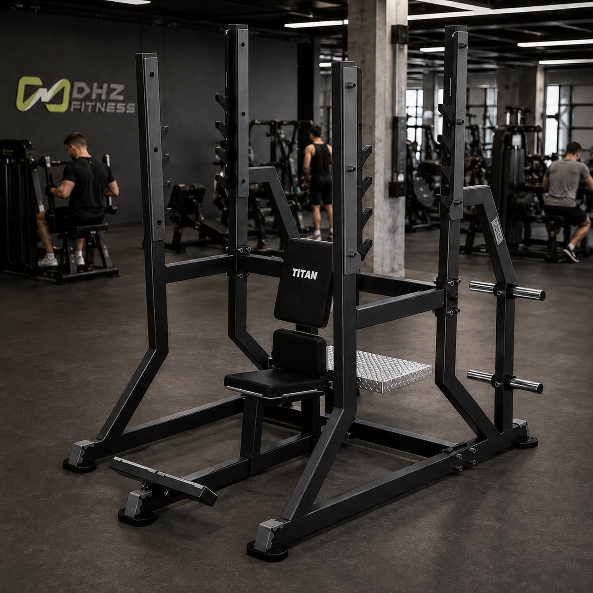 DHZ TITAN Mechanix Y974ZA Olympic Military Bench - Plate Loaded Schulterpresse Bank für Langhanteltraining – olympic military bench obsidian black premium