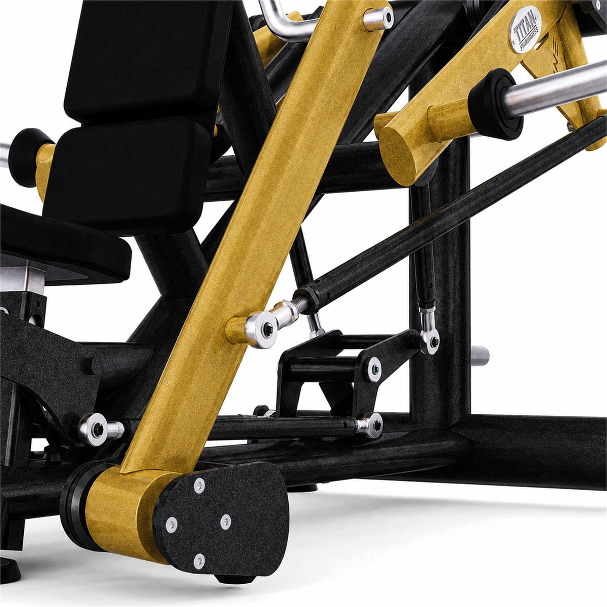 DHZ TITAN Extreme T905 Super Decline Chest Press – Brustpresse für unteres Brusttraining – super decline chest press schwarz gold mechanik detail 02
