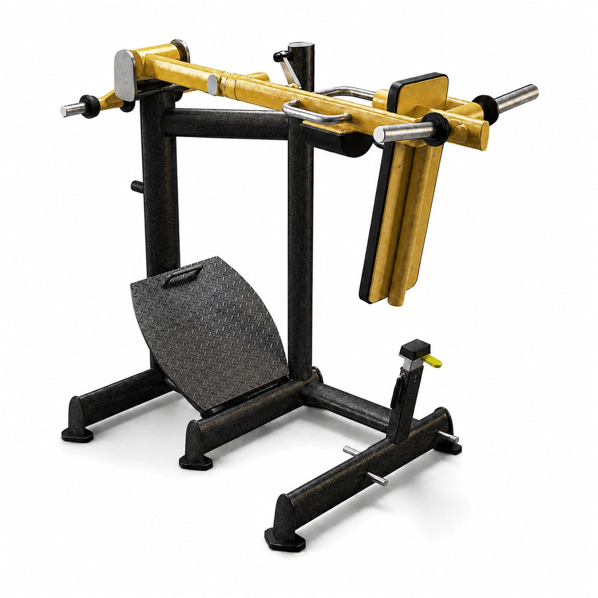 DHZ TITAN Extreme T916 Pendulum Squat – Kniebeugenmaschine für Bein- und Gesäßtraining – pendulum squat beintraining schwarz gold rueckansicht