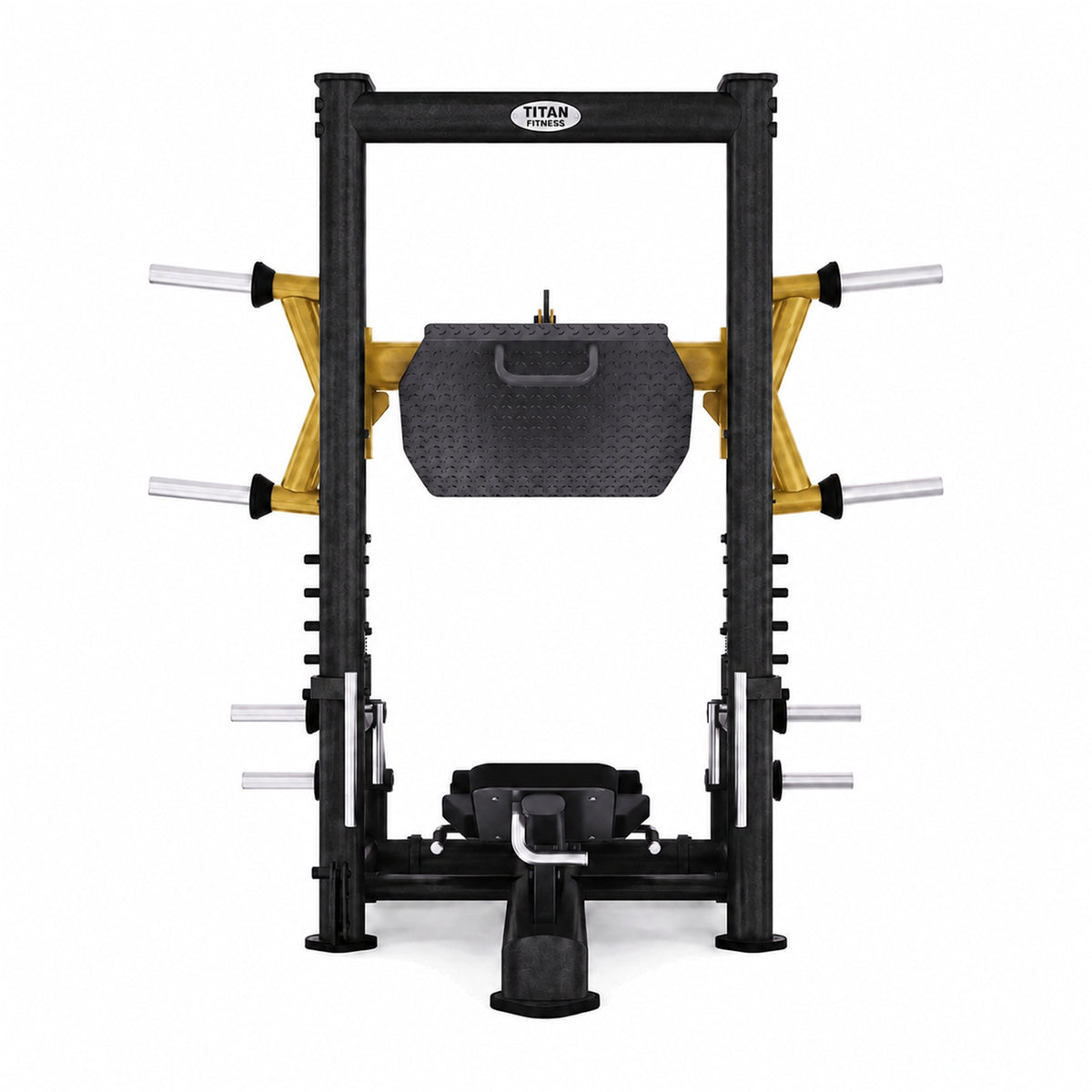 DHZ TITAN Extreme T919 Vertical Leg Press – Vertikale Beinpresse für Quadrizeps- und Beintraining – vertical leg press beinpresse schwarz gold frontansicht
