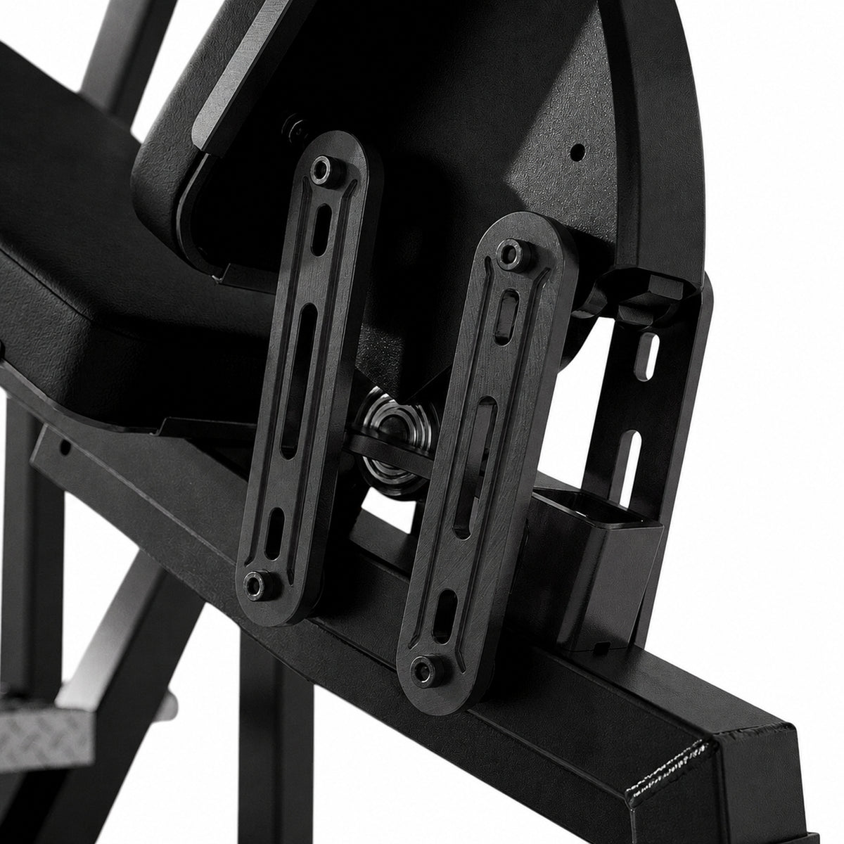 DHZ TITAN Mechanix Y971ZA Olympic Incline Bench - Plate Loaded Schrägbank für Langhanteltraining – olympic incline bench obsidian black bank verstellung detail