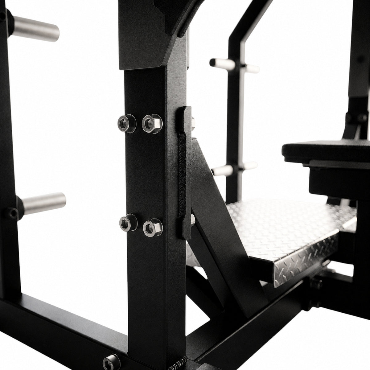 DHZ TITAN Mechanix Y972ZA Olympic Flat Bench - Plate Loaded Flachbank für Langhanteltraining – olympic flat bench obsidian black strebe verschraubung detail