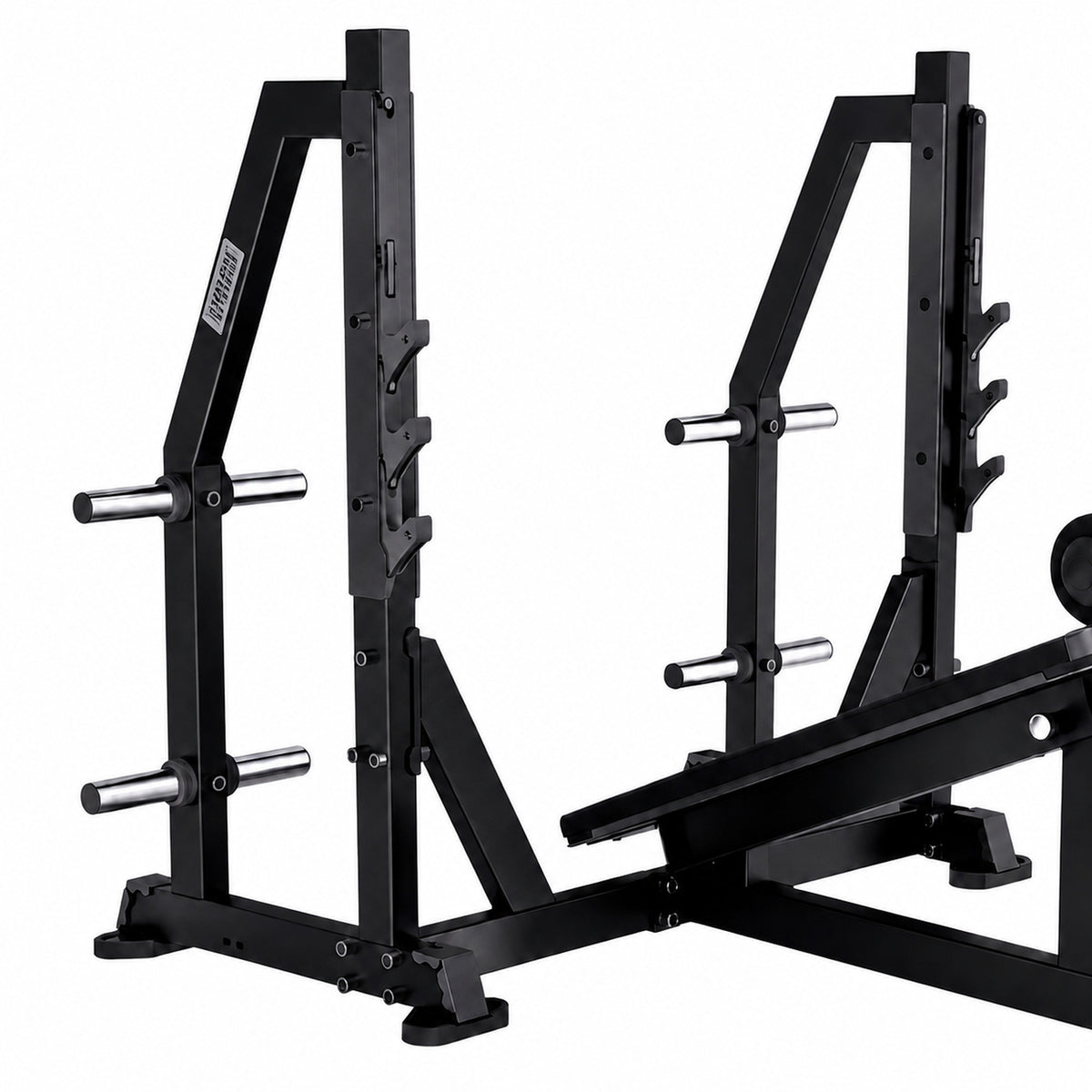 DHZ TITAN Mechanix Y973ZA Olympic Decline Bench - Plate Loaded Negativbank für Langhanteltraining – olympic decline bench obsidian black rahmen hantelablage detail