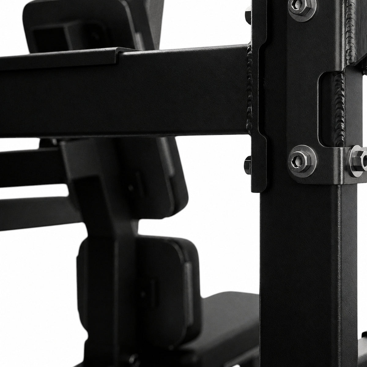 DHZ TITAN Mechanix Y974ZA Olympic Military Bench - Plate Loaded Schulterpresse Bank für Langhanteltraining – olympic military bench obsidian black rahmen verschraubung detail