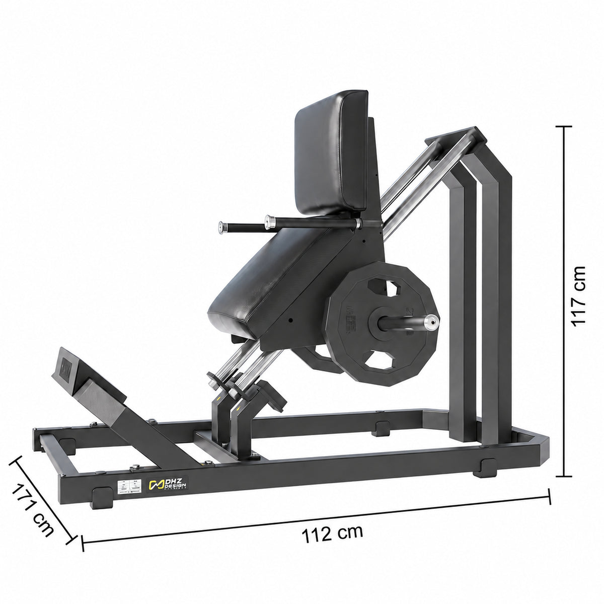 DHZ Y900 Y945 Wadenmaschine (Calf) in Schwarz-Schwarz – Maßzeichnung mit Geräteabmessungen