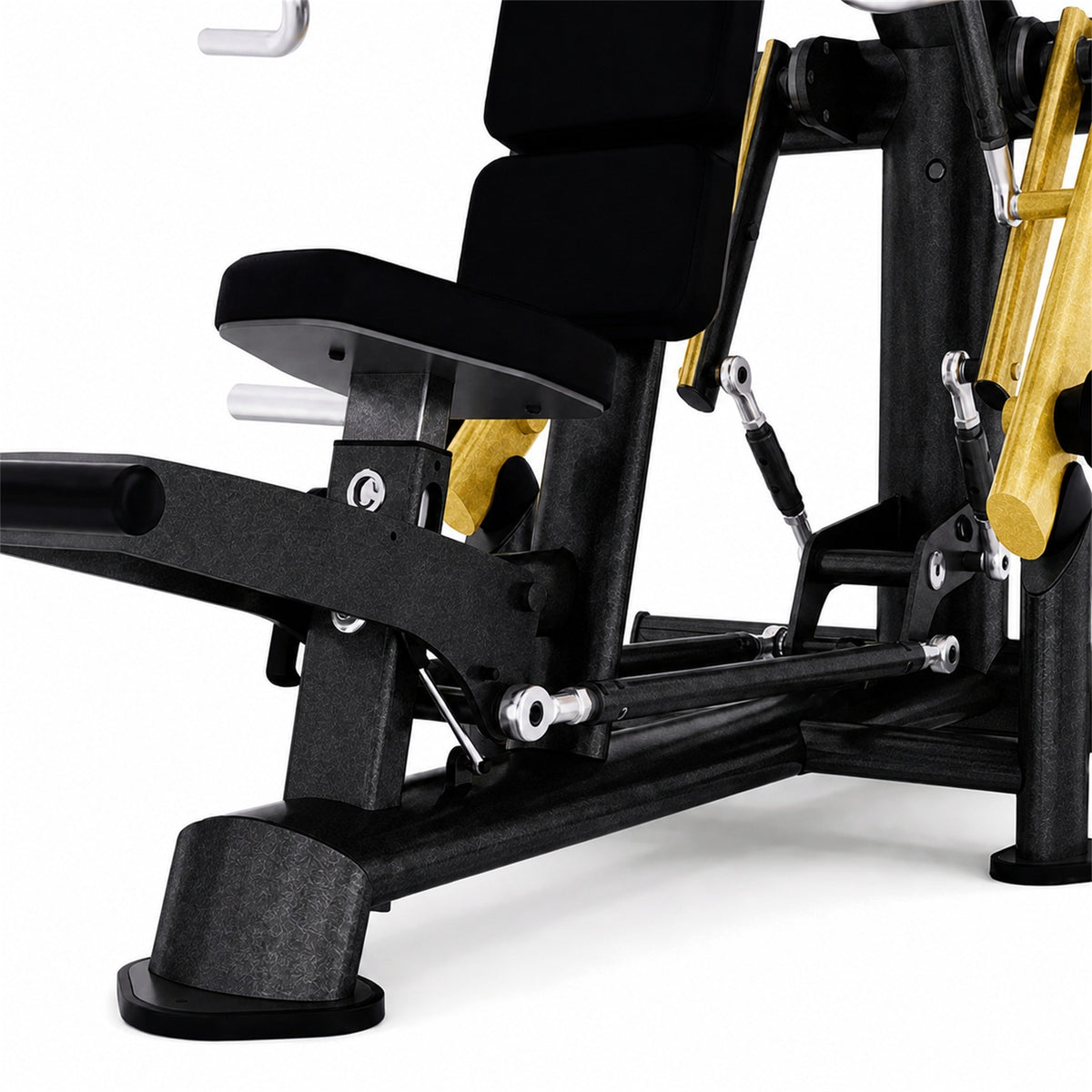 DHZ TITAN Extreme T914 Super Vertical Chest Press – Brustpresse für obere Brustmuskulatur – super vertical chest press schwarz gold sitzmechanik detail