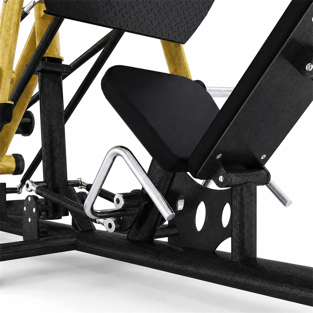 DHZ TITAN Extreme T915 Leg Press Bridge – Beinpresse für Quadrizeps- und Beintraining – leg press bridge beinpresse schwarz gold sitzmechanik detail