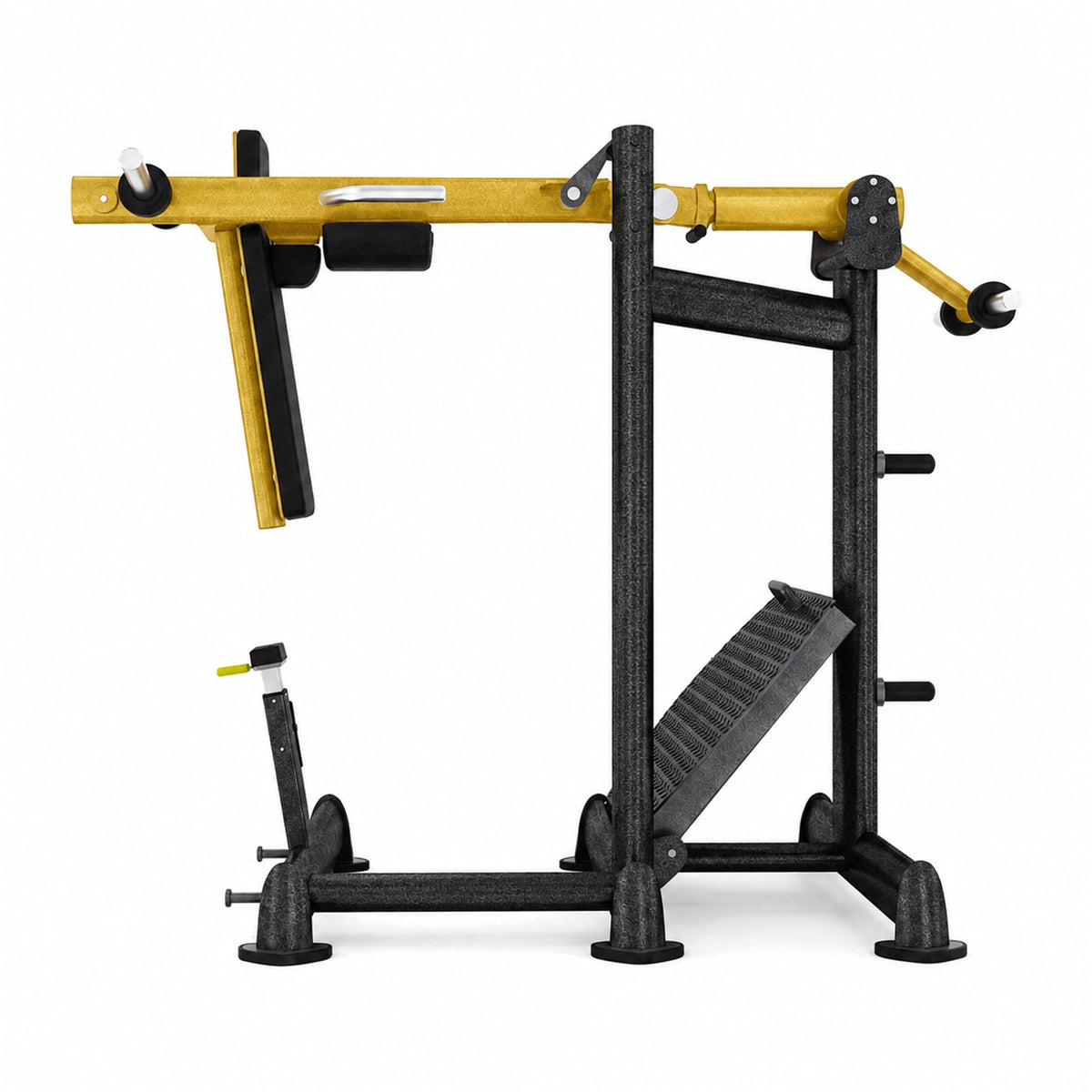 DHZ TITAN Extreme T916 Pendulum Squat – Kniebeugenmaschine für Bein- und Gesäßtraining – pendulum squat beintraining schwarz gold seitenansicht