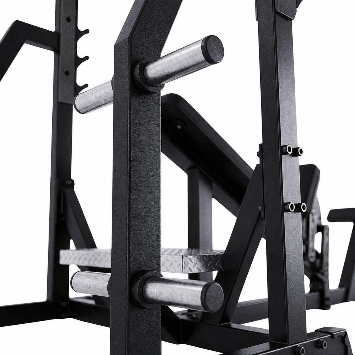 DHZ TITAN Mechanix Y971ZA Olympic Incline Bench - Plate Loaded Schrägbank für Langhanteltraining – olympic incline bench obsidian black rahmen aufnahme detail