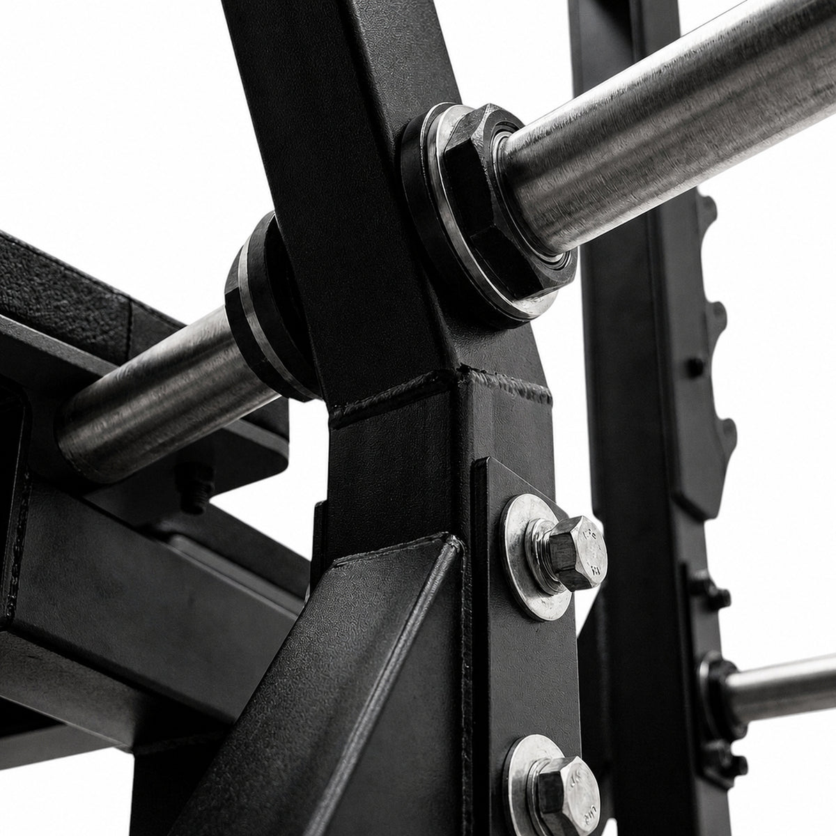 DHZ TITAN Mechanix Y972ZA Olympic Flat Bench - Plate Loaded Flachbank für Langhanteltraining – olympic flat bench obsidian black hantelscheibenaufnahme detail