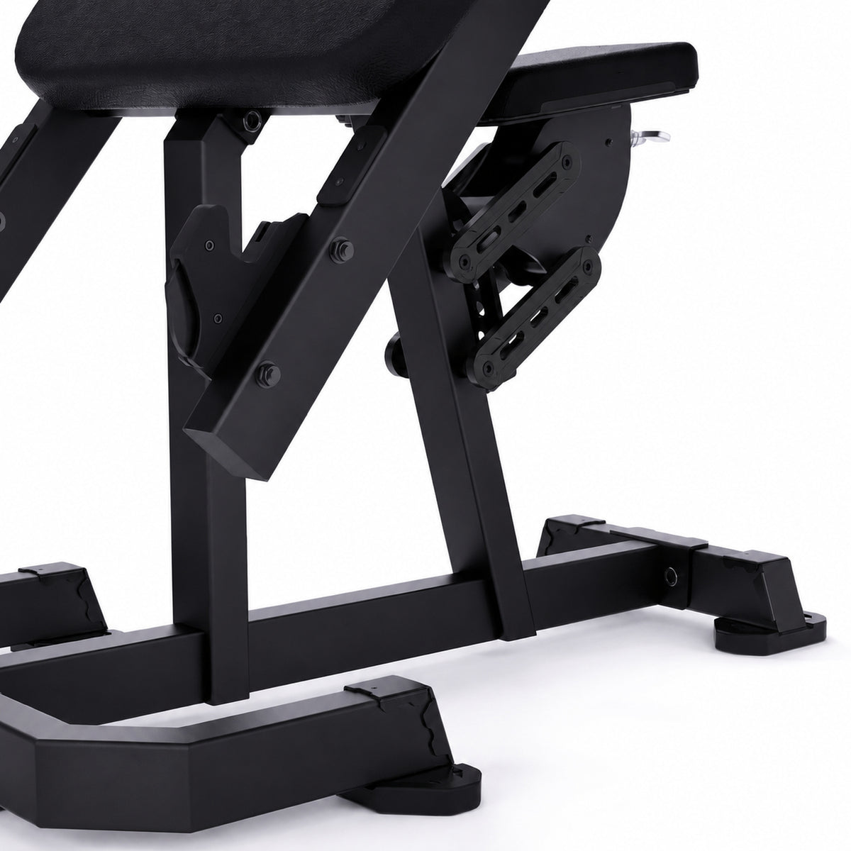 DHZ TITAN Mechanix Y976ZA Seated Preacher Curl - Plate Loaded Bizepsbank für isoliertes Armtraining – seated preacher curl obsidian black sitzverstellung detail