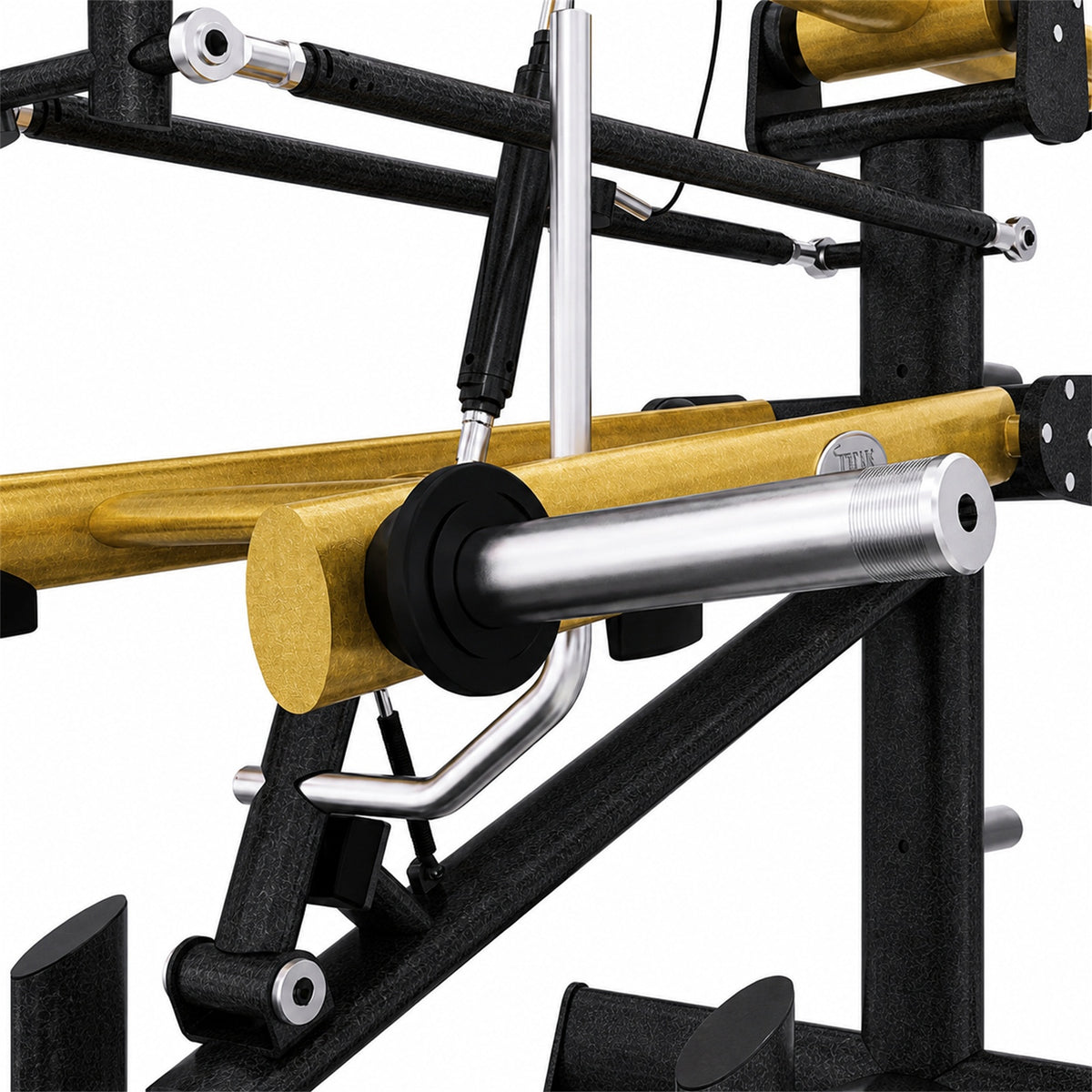 DHZ TITAN Extreme T912 Super Squat – Kniebeugenmaschine für Gesäß- und Beintraining – super squat schwarz gold rahmen detail