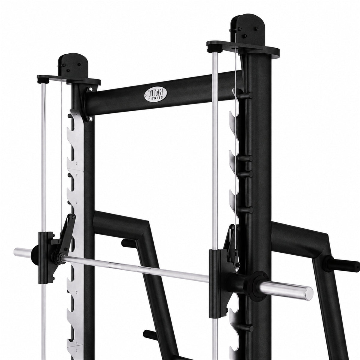DHZ TITAN Extreme T938 Smith Squat Rack – Professionelle Smith Machine – smith squat rack oberrahmen detail obsidian black