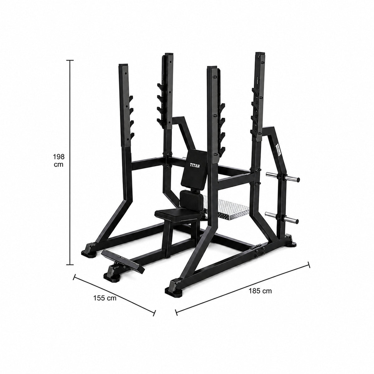 DHZ TITAN Mechanix Y974ZA Olympic Military Bench - Plate Loaded Schulterpresse Bank für Langhanteltraining – olympic military bench obsidian black abmessungen