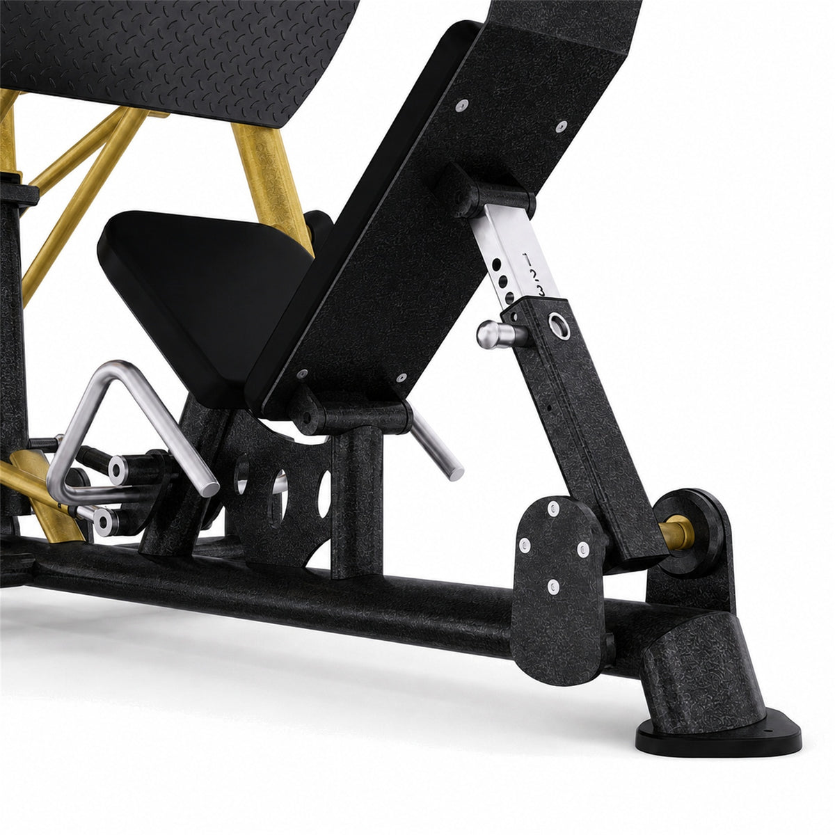 DHZ TITAN Extreme T915 Leg Press Bridge – Beinpresse für Quadrizeps- und Beintraining – leg press bridge beinpresse schwarz gold verstellmechanik detail