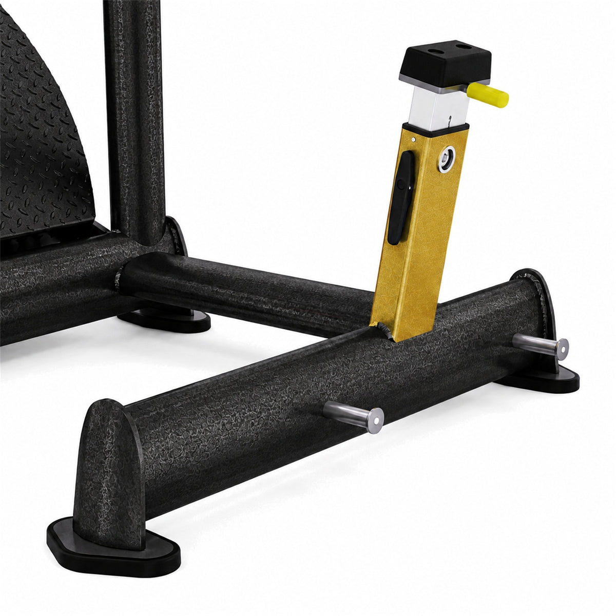 DHZ TITAN Extreme T916 Pendulum Squat – Kniebeugenmaschine für Bein- und Gesäßtraining – pendulum squat beintraining schwarz gold startposition detail