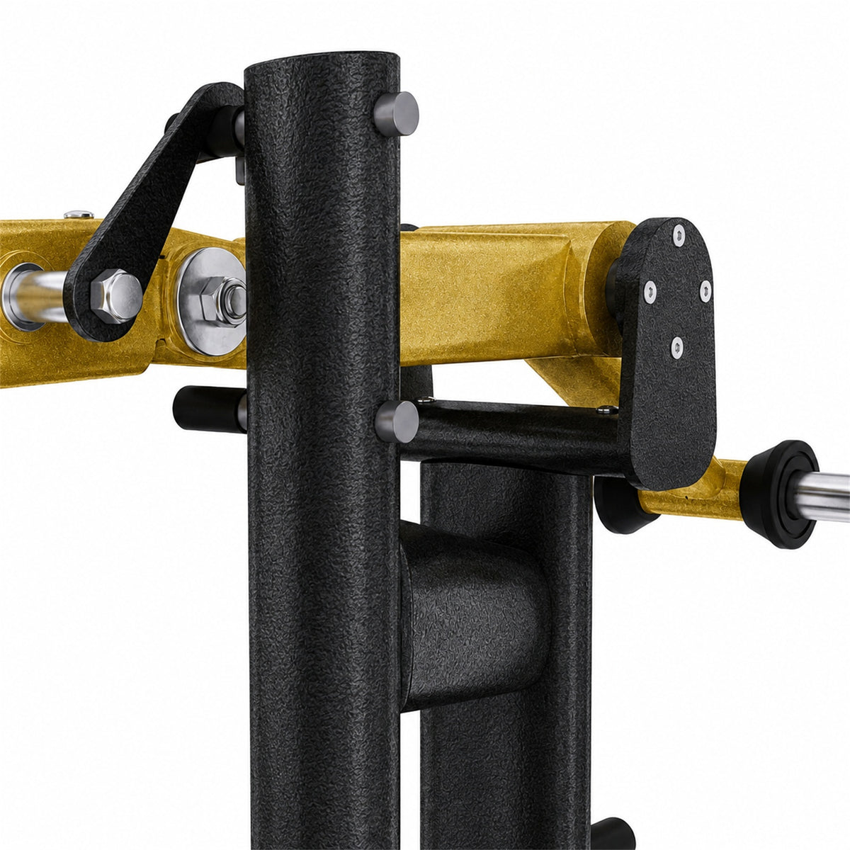 DHZ TITAN Extreme T916 Pendulum Squat – Kniebeugenmaschine für Bein- und Gesäßtraining – pendulum squat beintraining schwarz gold gelenkmechanik detail