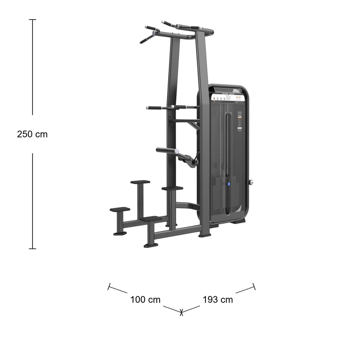 DHZ E7009 Dip Chin Assist Abmessungen 193 × 100 × 250 cm