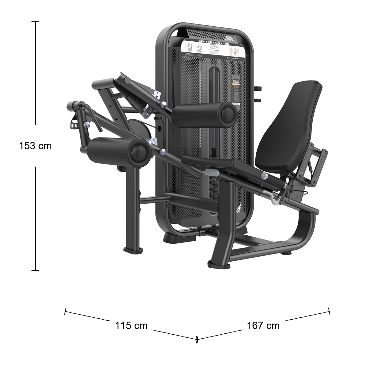 DHZ E7023 Seated Leg Curl Abmessungen 167 × 115 × 153 cm