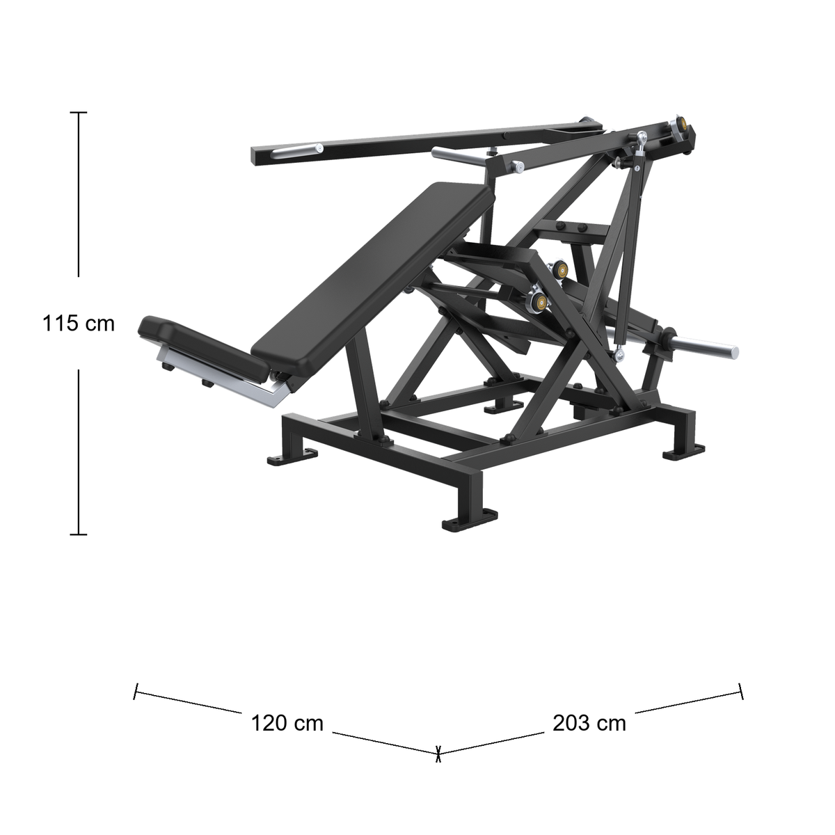 DHZ A702L FLEX Incline Chest Press Abmessungen 203 × 120 × 115 cm