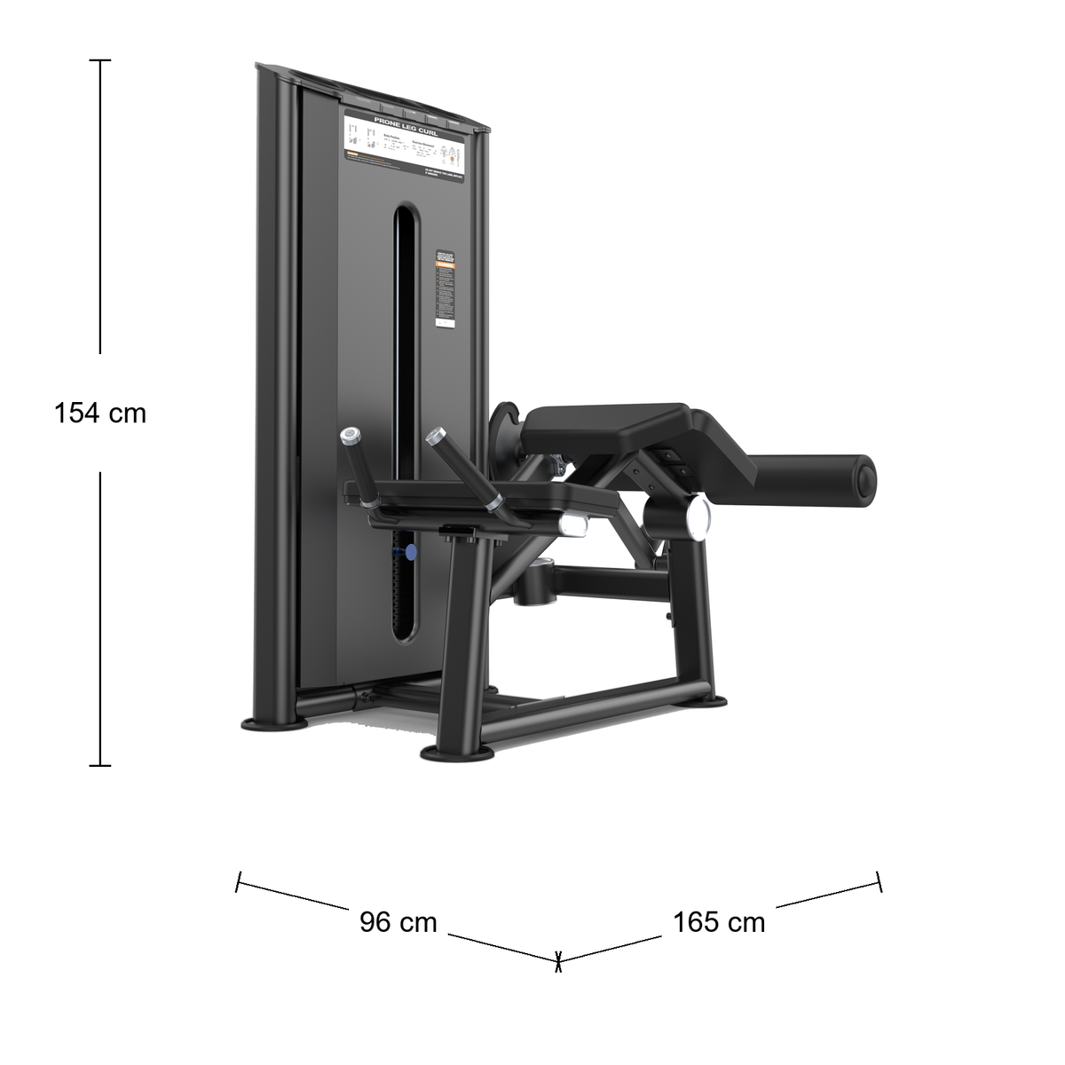 DHZ U2001 Prone Leg Curl Abmessungen 165 × 96 × 154 cm