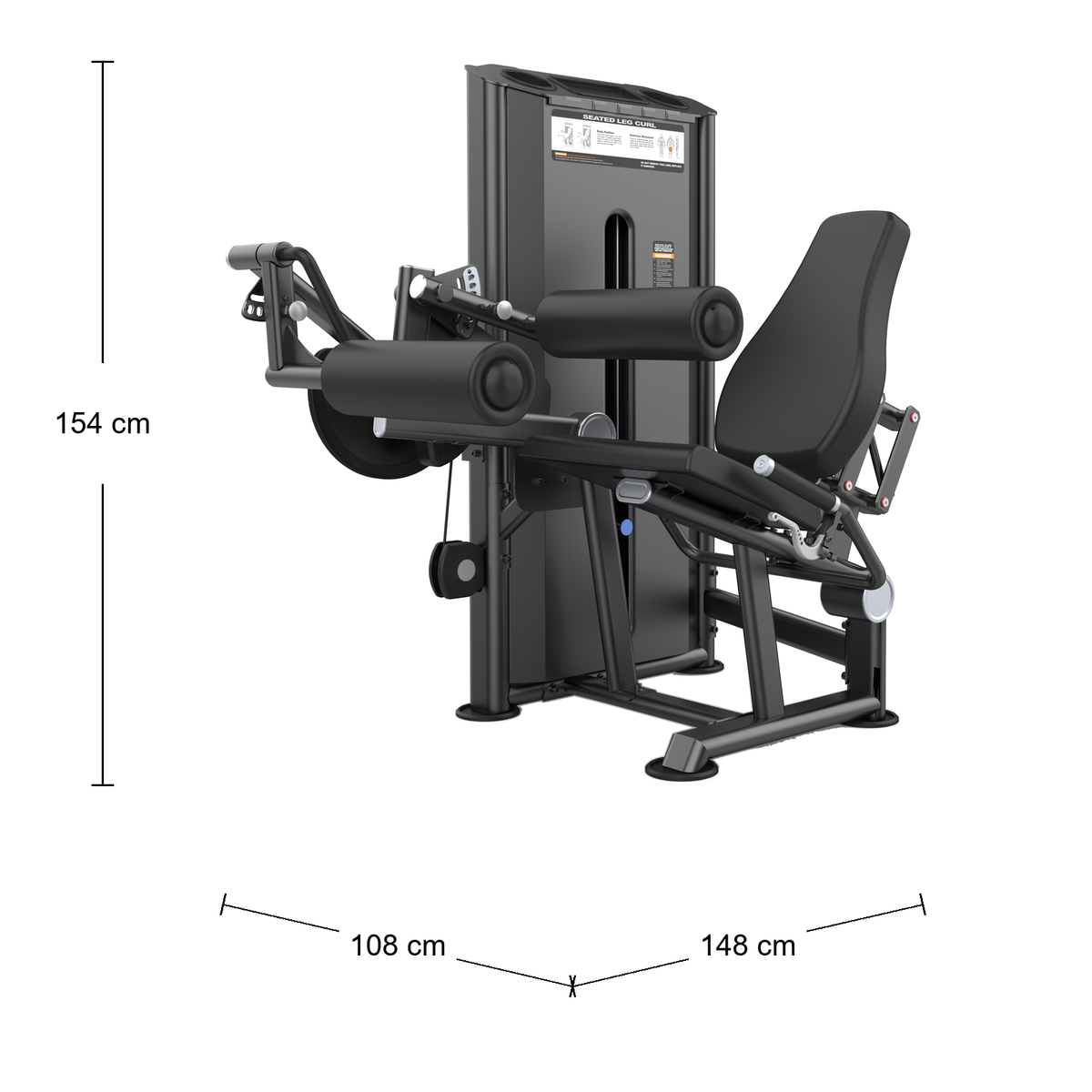 DHZ U2023 Seated Leg Curl Abmessungen 148 × 108 × 154 cm