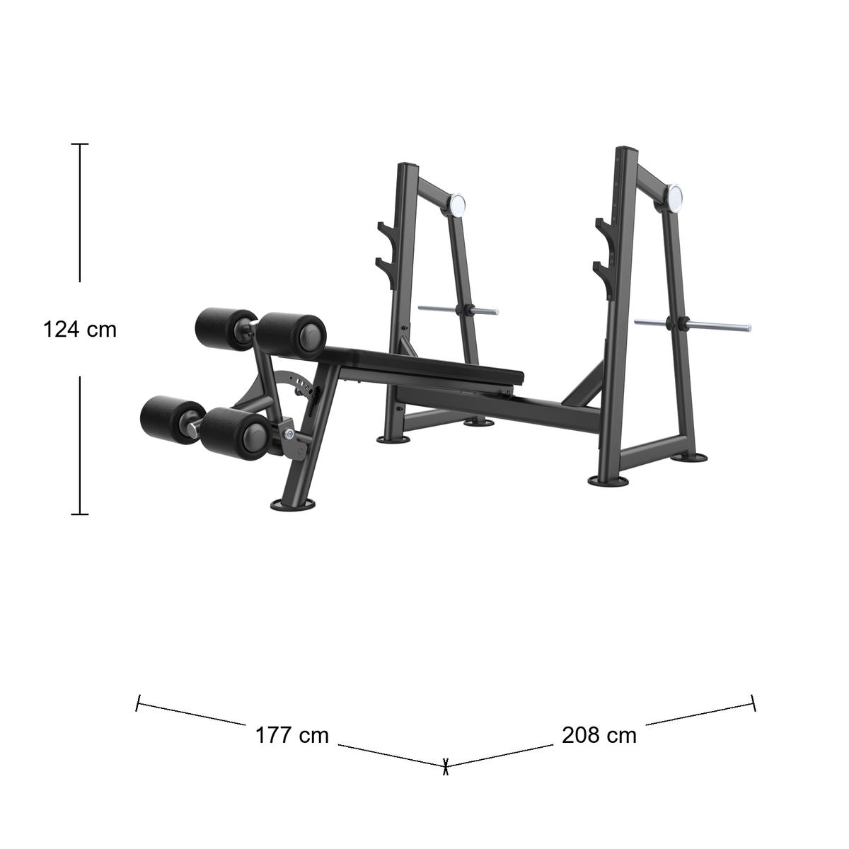 DHZ U2041 Olympic Decline Bench Abmessungen 208 × 177 × 124 cm