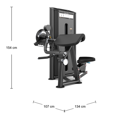 DHZ U2087 Camber Curl & Triceps – Abmessungen: Breite 107 cm, Tiefe 134 cm, Höhe 154 cm; schematische Draufsicht