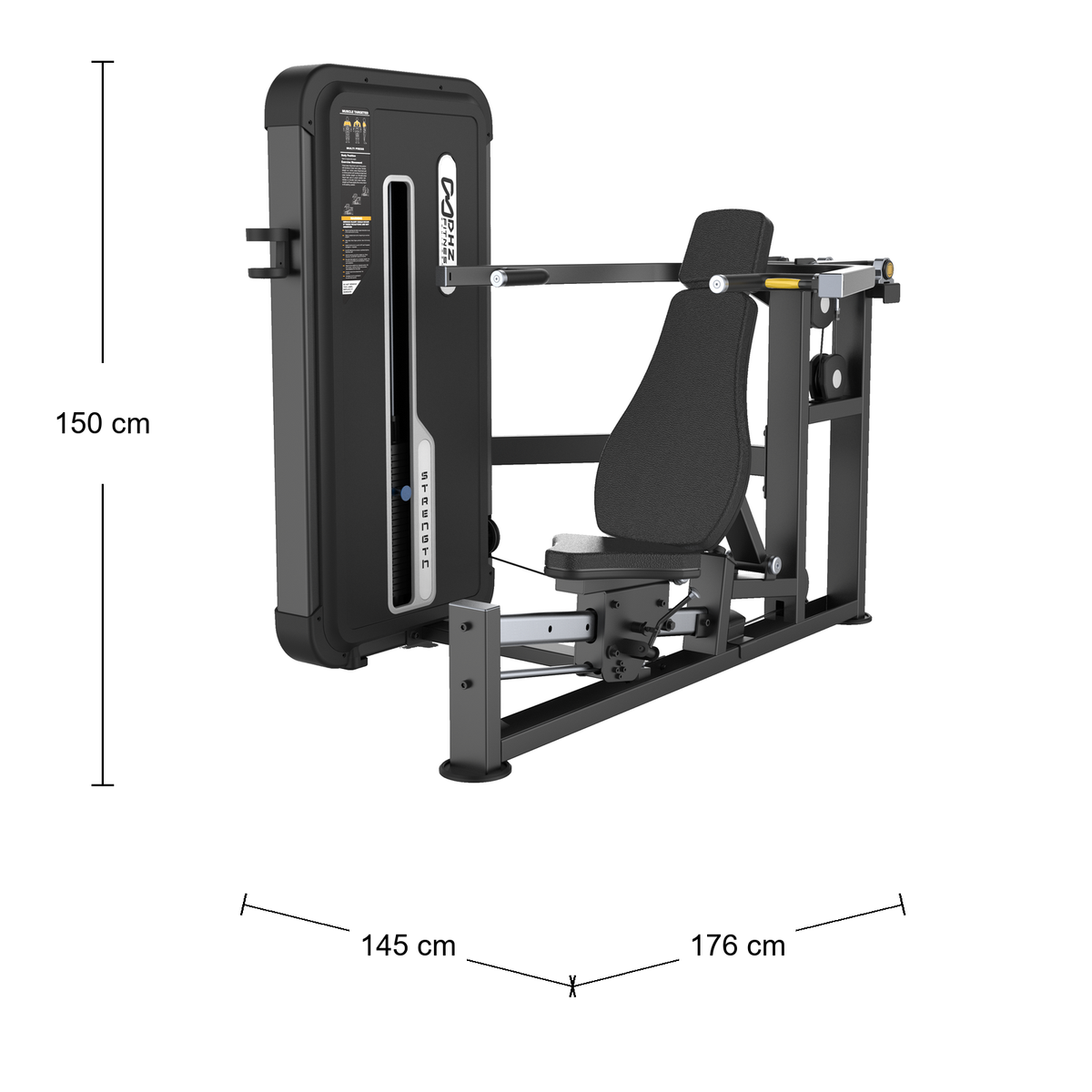 DHZ U3084A Chest & Shoulder Press – Abmessungen 176 × 145 × 150 cm