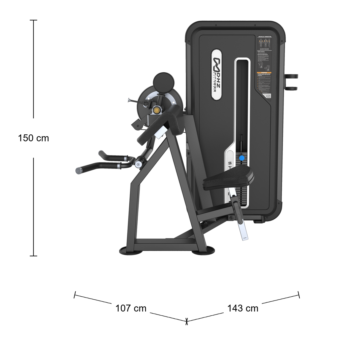 DHZ U3087A Camber Curl & Triceps – Abmessungen 143 × 107 × 150 cm