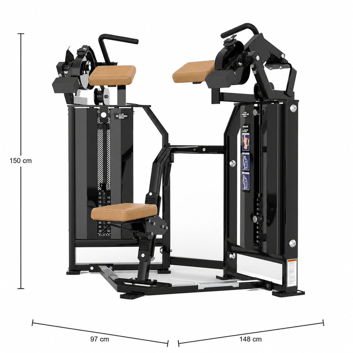 DHZ Fitness PM2037 braune Polsterung Abmessungen 148 x 97 x 150 cm