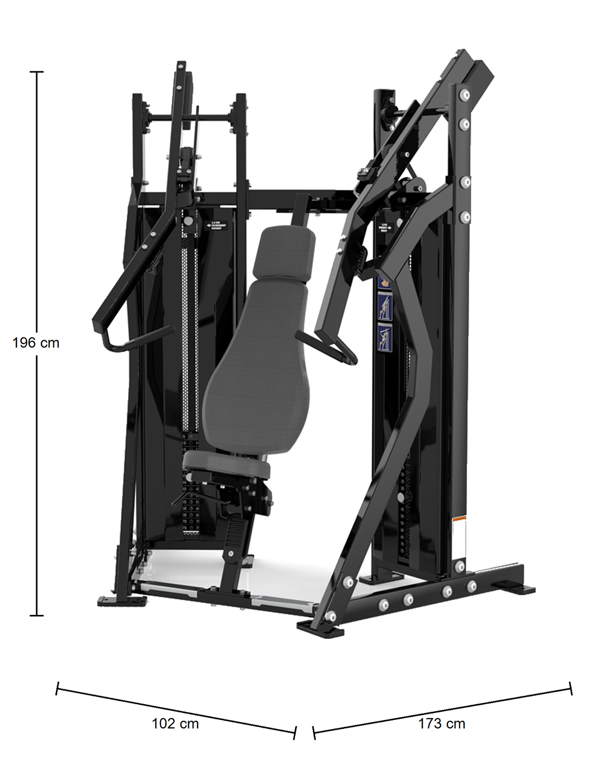 DHZ D-Force PM2038 Chest Press – Dual Weight Stack Brustpresse – Abmessungen
