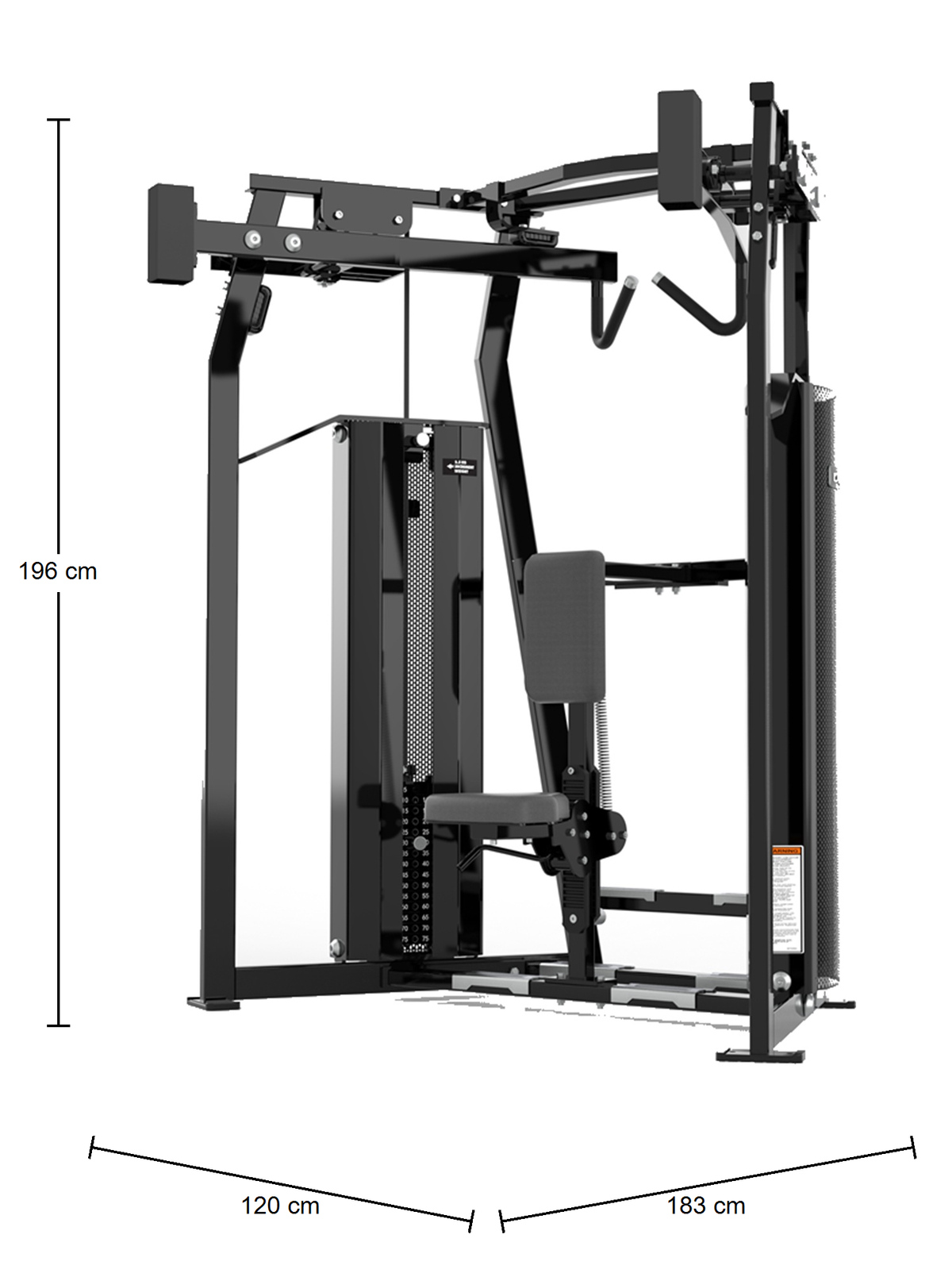 DHZ D-FORCE PM2045 High Row – Dual Weight Stack High-Row-Rückenmaschine – Abmessungen des Fitnessgeräts