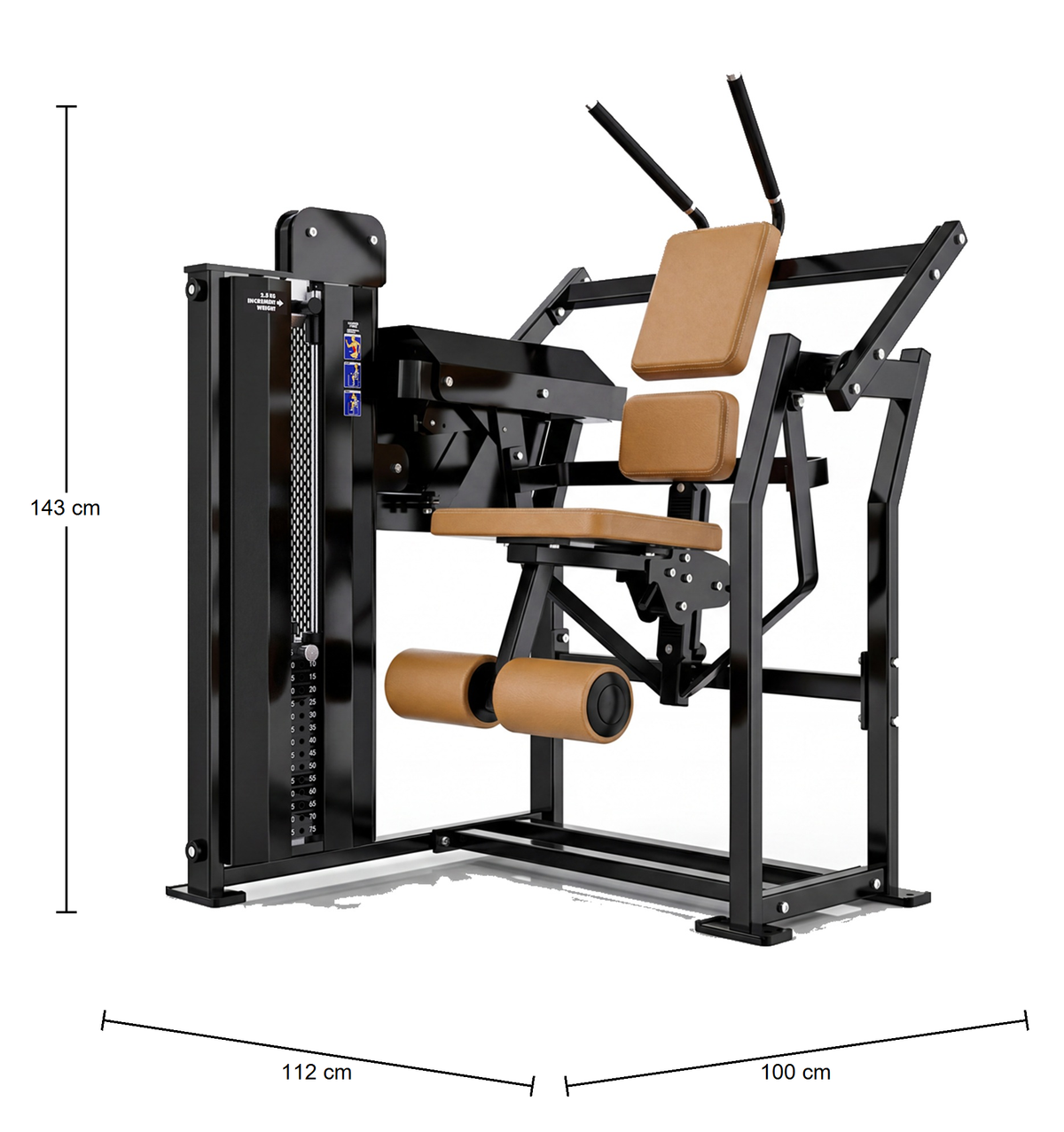 DHZ D-FORCE PM2046 Abdominal Crunch – Dual Weight Stack Bauchmaschine – Abmessungen des Fitnessgeräts